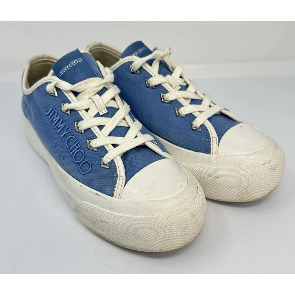 Jimmy Choo Palma Maxi Canvas Platform Sneakers Denim Blue Size EU 38 (US 8)